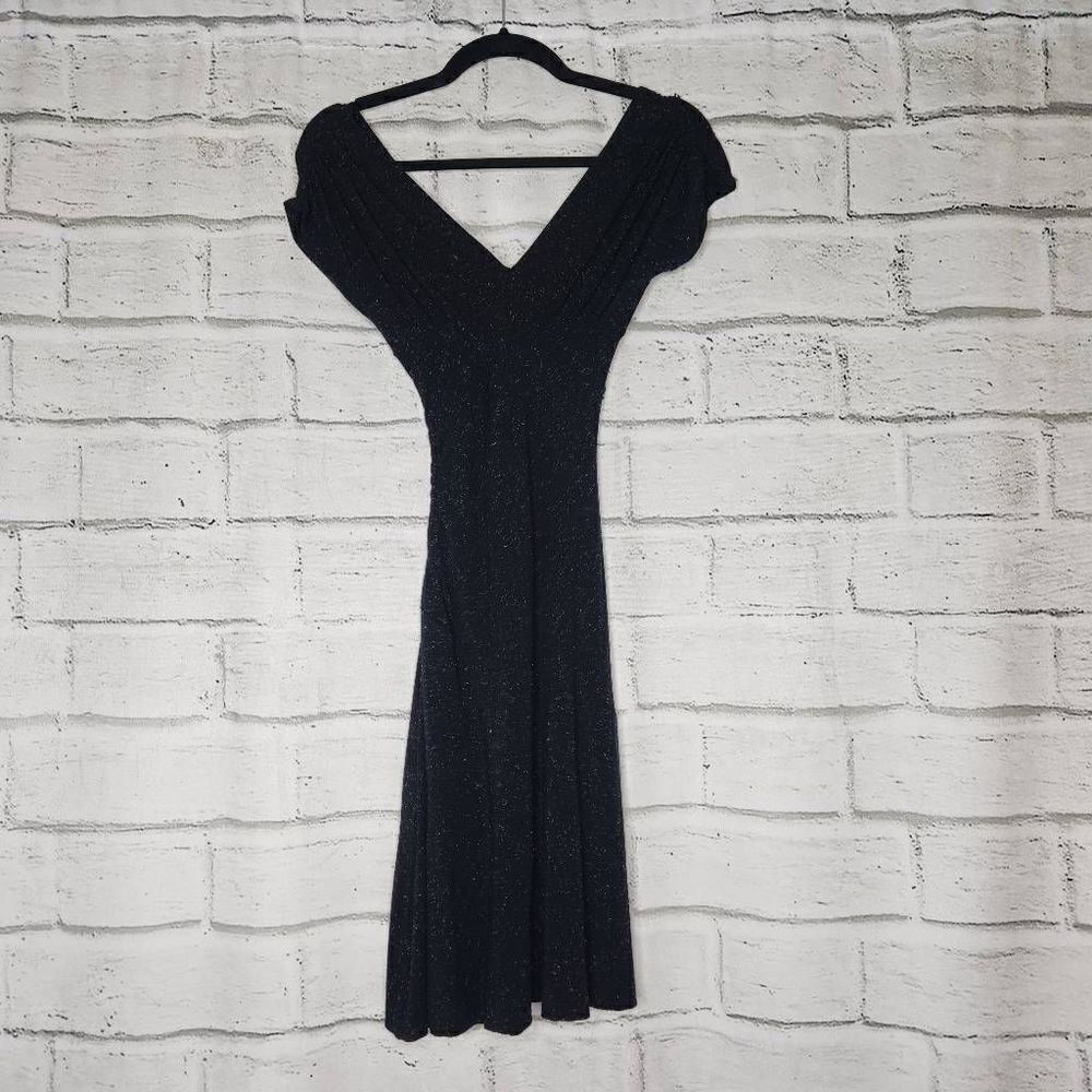 Diane Von Furstenberg Mula Cap Sleeve V-Neck Metallic Empire Dress Black Size 2